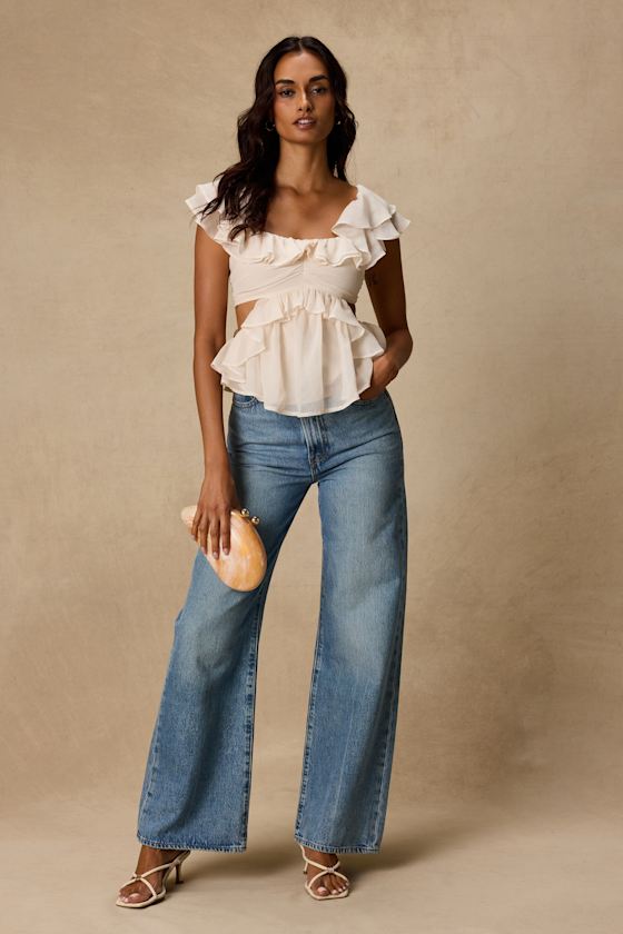 Lilo Ivory Ruffled Cutout Top