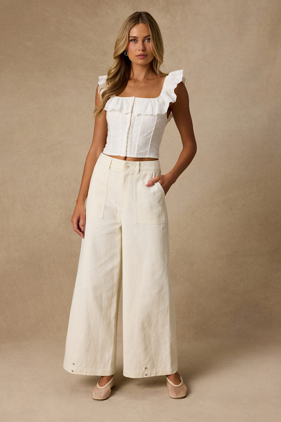 Cosette Ivory Eyelet Embroidered Ruffled Top