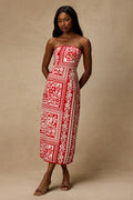 Brigita Red Striped Strapless Column Midi Dress
