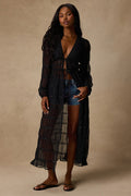 April Black Sheer Long Sleeve Tie-Front Duster Top