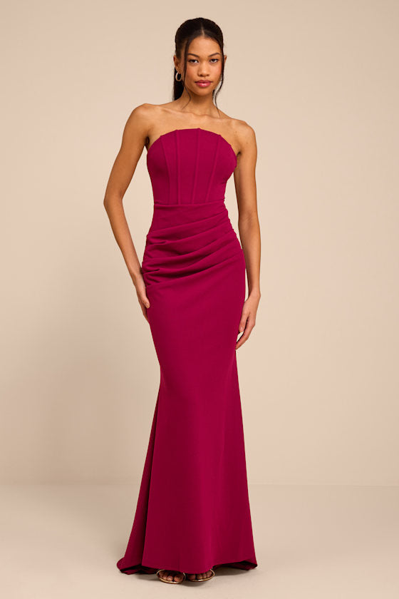 Laney Dark Magenta Strapless Corset Maxi Dress