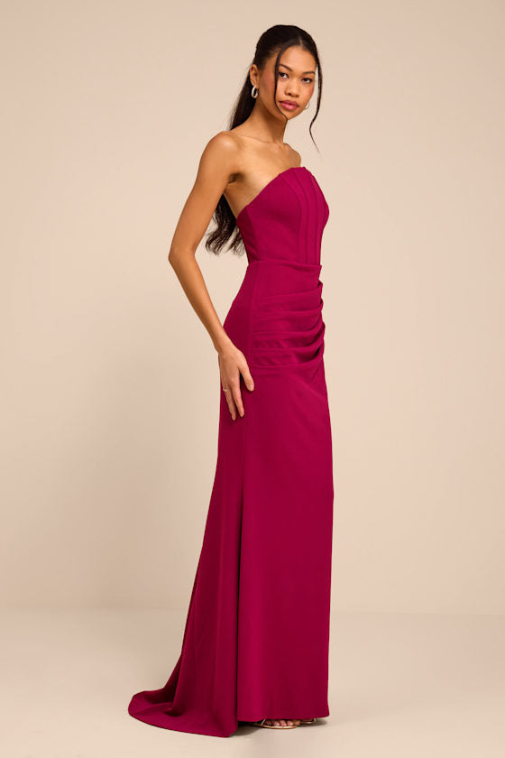 Laney Dark Magenta Strapless Corset Maxi Dress