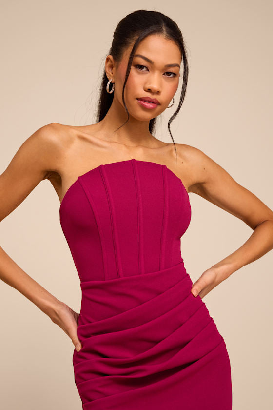 Laney Dark Magenta Strapless Corset Maxi Dress
