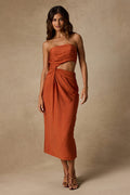 Zisel Terracotta Cutout Strapless Midi Dress