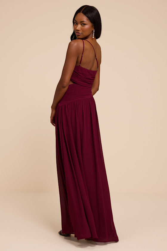 Marcela Plum Ruched One-Shoulder Maxi Dress