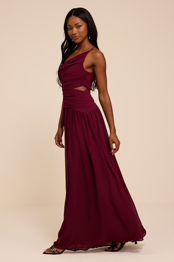 Marcela Plum Ruched One-Shoulder Maxi Dress