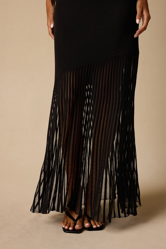 Empression Black Asymmetrical Pleated Midi Dress