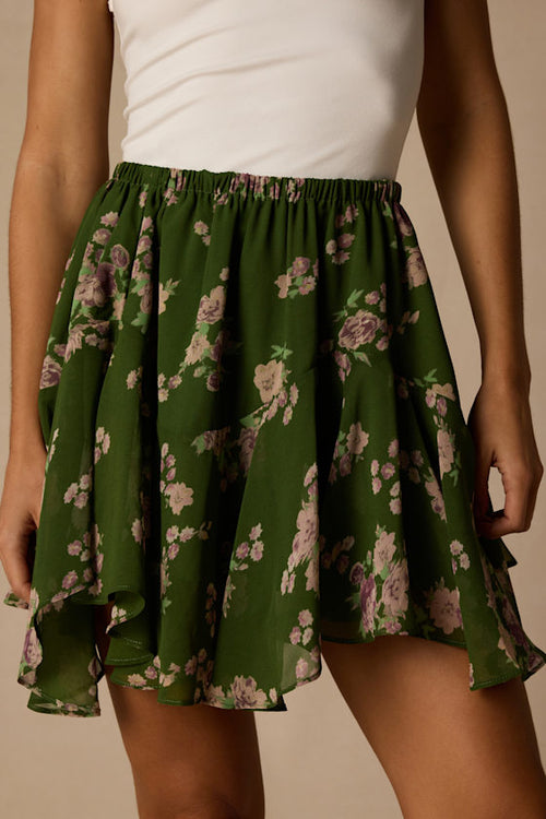 Rylan Dark Green Floral Skater Mini Skirt