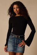 Maelis Black Ribbed Knit Long Sleeve Boat Neck Top