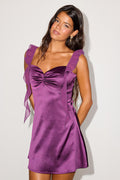 Marnie Purple Satin Ruffled Slip Mini Dress