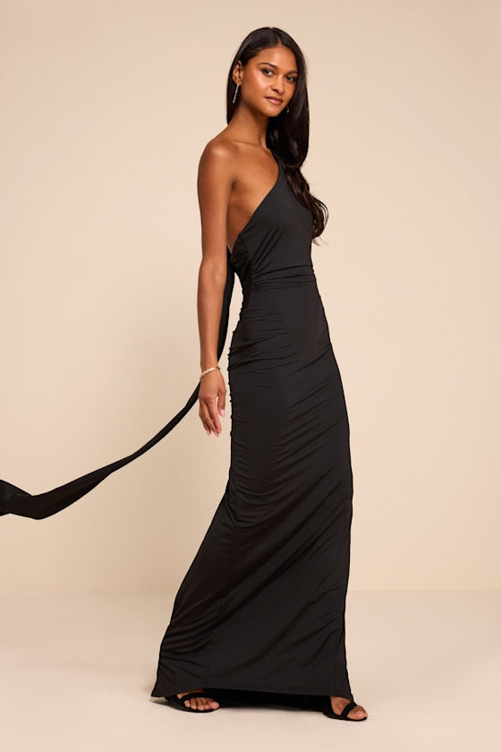 Cressida Black Slinky Knit One-Shoulder Mermaid Maxi Dress