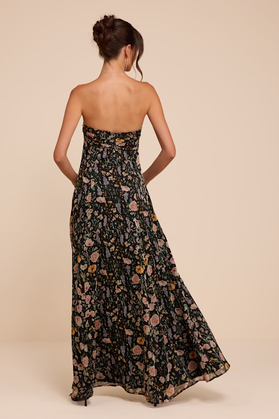 Kamalia Black Multi Floral Strapless Maxi Dress