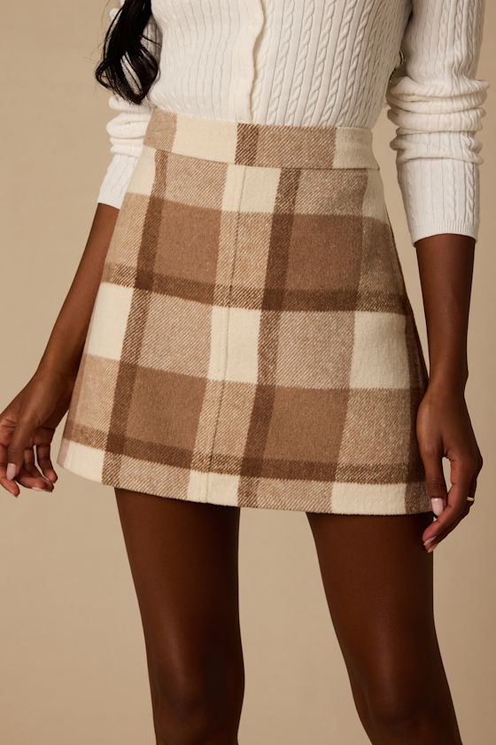 Mad for Plaid Light Brown Plaid Mini Skirt