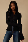 Arlinda Black Knit Textured Cardigan Sweater Top