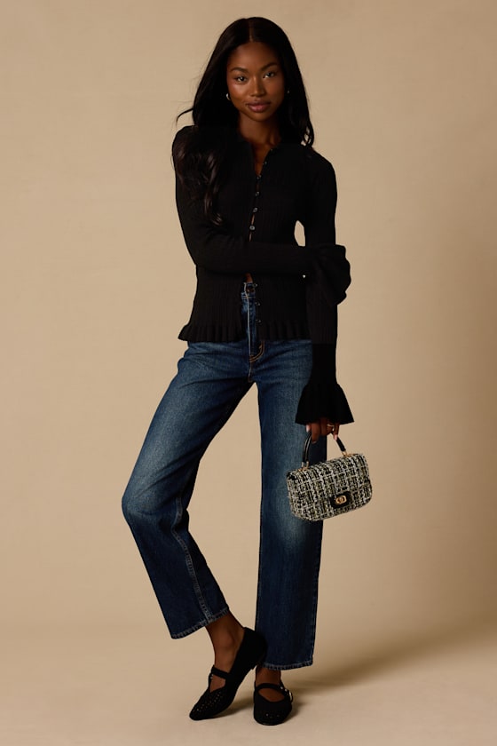 Arlinda Black Knit Textured Cardigan Sweater Top