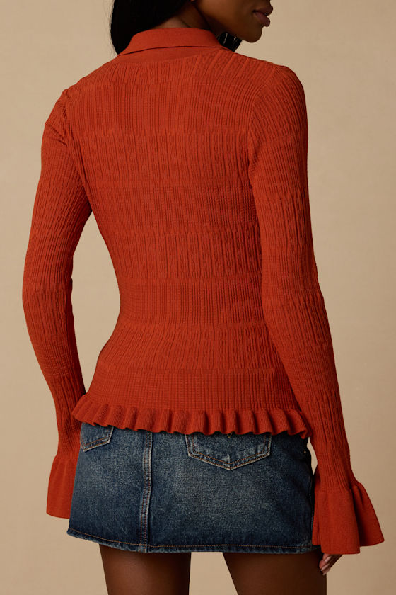 Arlinda Rust Knit Textured Cardigan Sweater Top