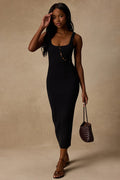 Clairo Black Ribbed Knit Cutout Midi Dress