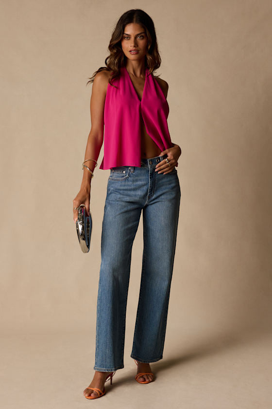 Kennedy Fuchsia Tie-Back Halter Tank Top