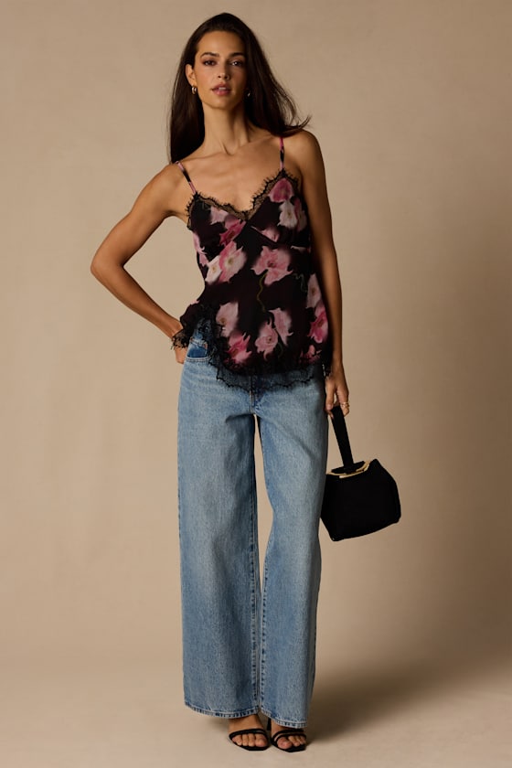 Dulsia Black Multi Floral Lace Cami Top