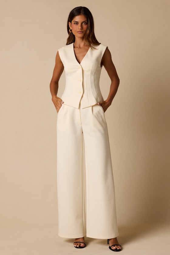 Greta Cream High-Rise Wide-Leg Trousers