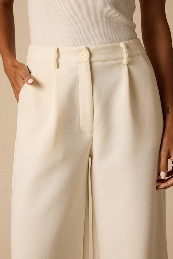 Greta Cream High-Rise Wide-Leg Trousers