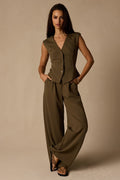 Greta Olive High-Rise Wide-Leg Trousers