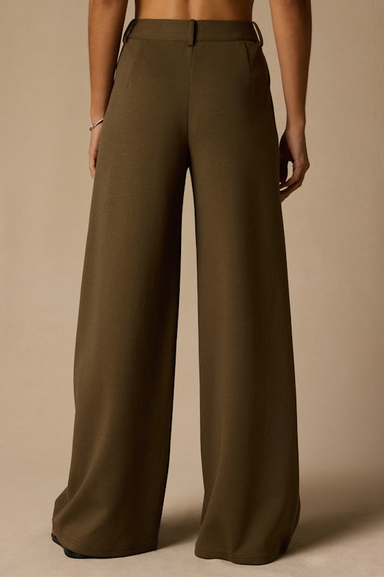 Greta Olive High-Rise Wide-Leg Trousers