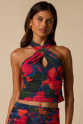 Kasia Navy Multi Mesh Halter Crop Top
