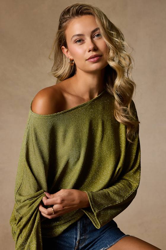 Braylin Green Lurex Knit Dolman Sleeve Top