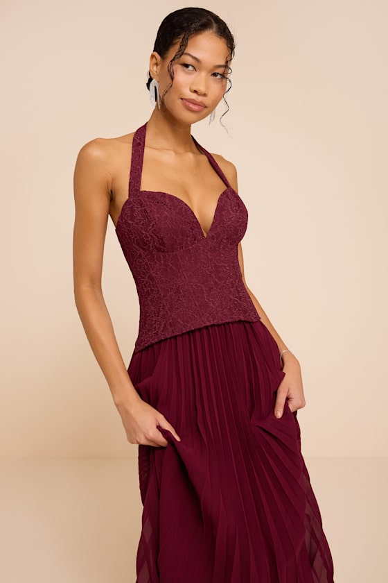 Baylin Burgundy Lace Bustier Midi Dress