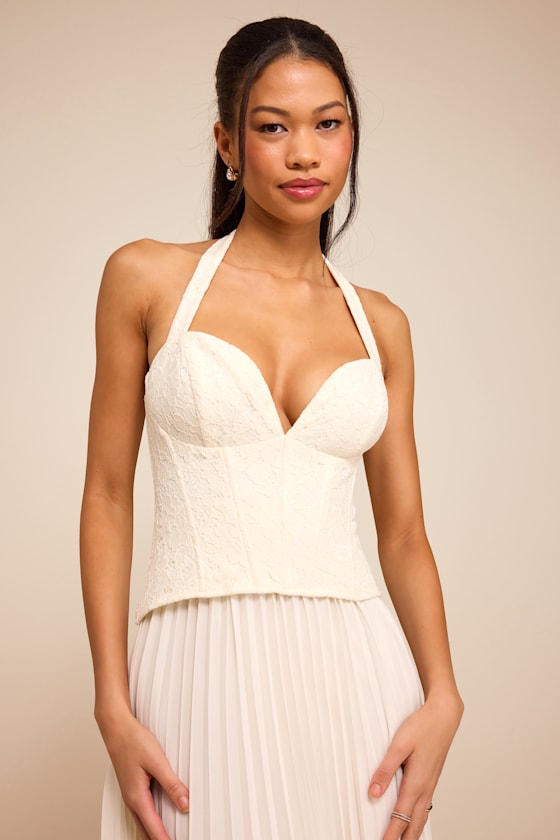 Baylin Ivory Lace Bustier Midi Dress