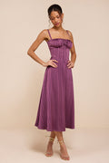 Adlynn Purple Striped Satin Bustier Midi Dress