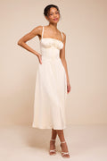 Adlynn Ivory Striped Satin Bustier Midi Dress