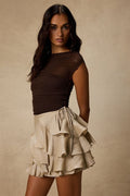 Lois Champagne Lurex Ruffled Mini Skirt