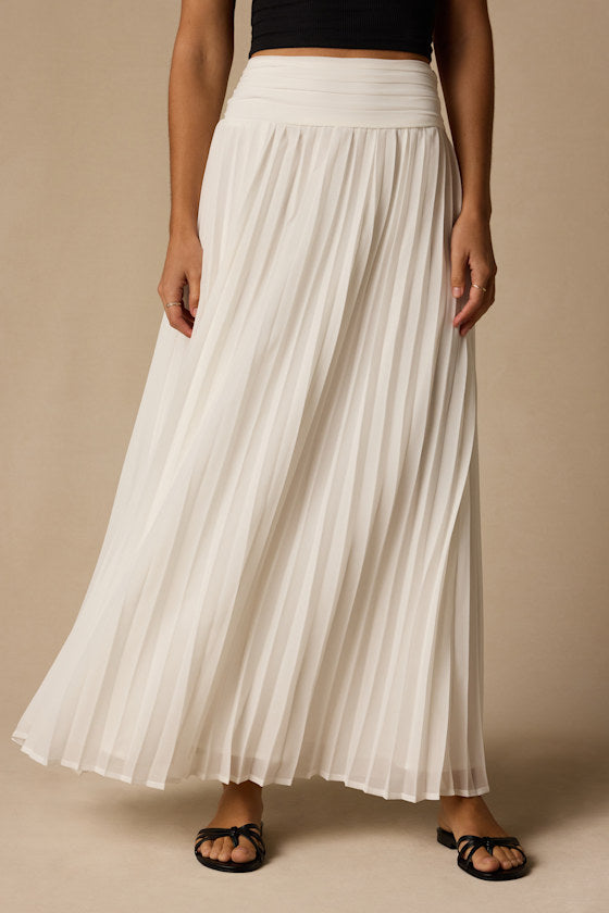 Liada Ivory Pleated High-Waisted Maxi Skirt