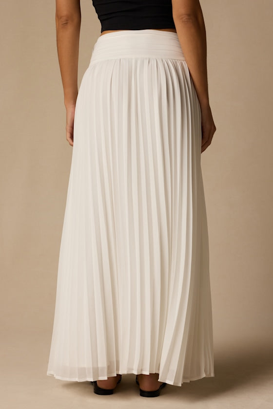 Liada Ivory Pleated High-Waisted Maxi Skirt