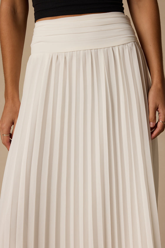 Liada Ivory Pleated High-Waisted Maxi Skirt