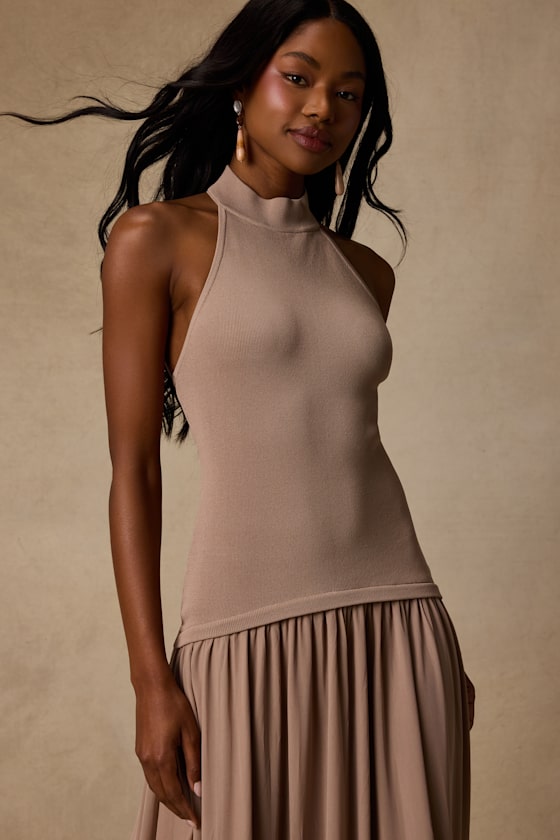 Drusilla Taupe Drop Waist Midi Dress