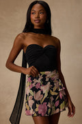 Bayla Black Multi Floral Ruffled Mini Skirt