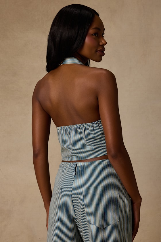Ruby Striped Cotton Halter Crop Top