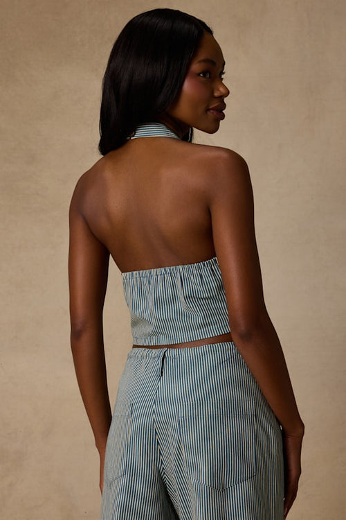 Ruby Striped Cotton Halter Crop Top