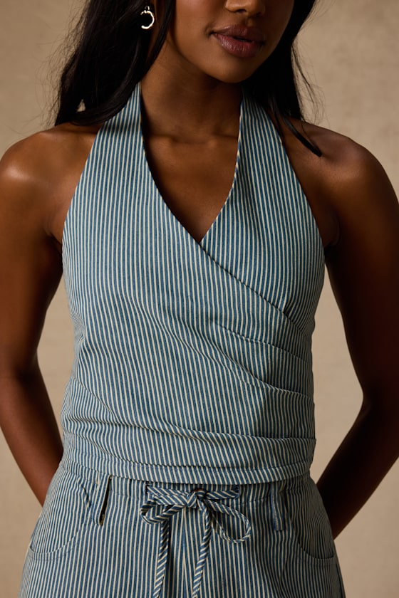 Ruby Striped Cotton Halter Crop Top