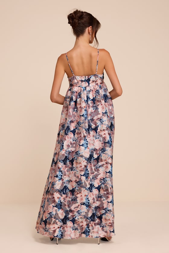 Carmen Navy Multi Floral Jacquard Babydoll Maxi Dress