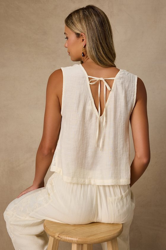 June Cream Crochet Lace Tank Top