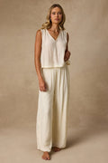 June Cream Crochet Lace Wide-Leg Pants