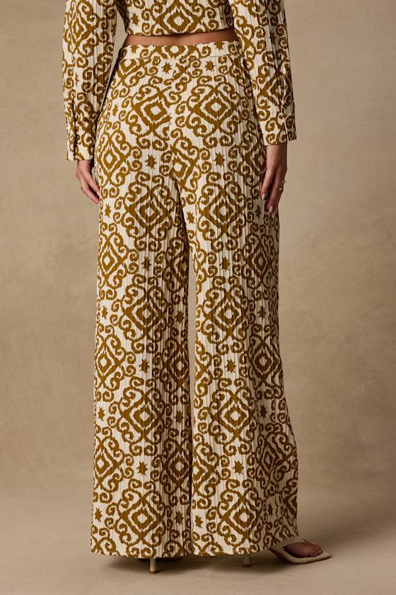 Cove Ivory and Tan Boho Print Wide-Leg Trousers