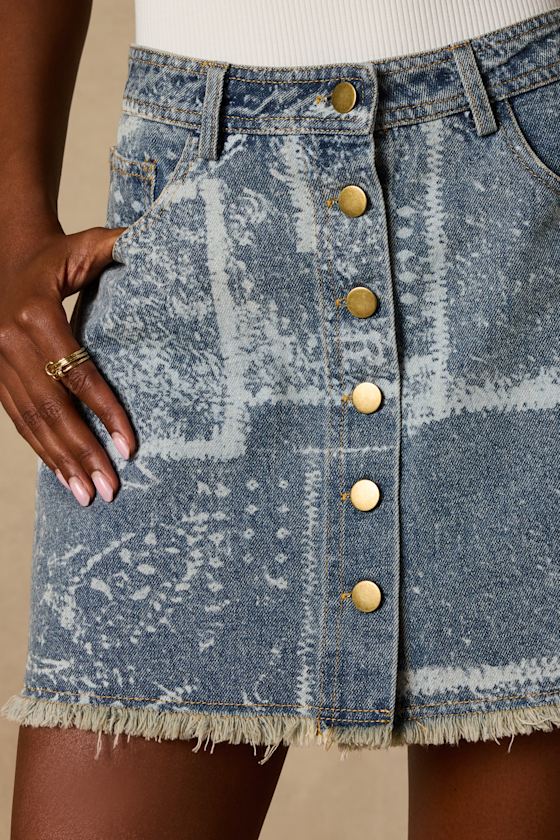 Hayzel Light Wash Denim Button-Front Mini Skirt
