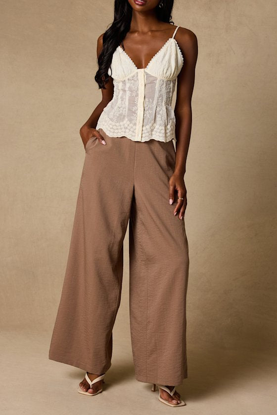 Cooper Light Brown Wide-Leg Pants