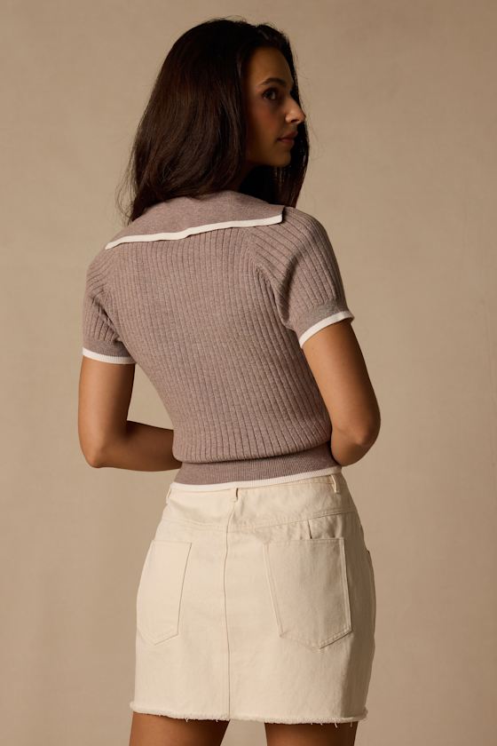 Dacus Taupe Ribbed Knit Sweater Top