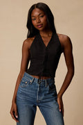 Tamika Black Lace-Up Tank Top